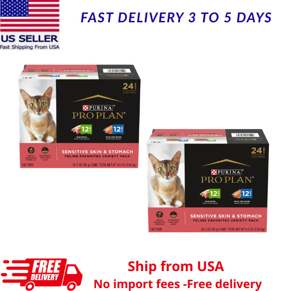 2pk Purina Pro Plan Sensitive Skin and Stomach, Variety Pack, Wet Cat Food, 3 oz