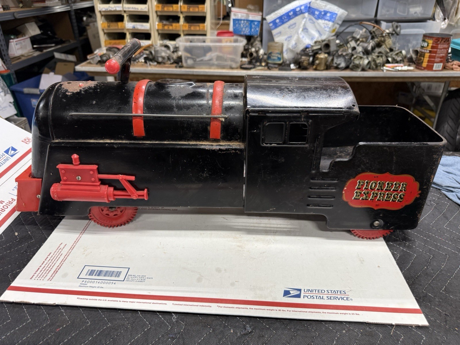 Vintage Louis Marx Pressed Steel Toy Ride On Train Locomotive
