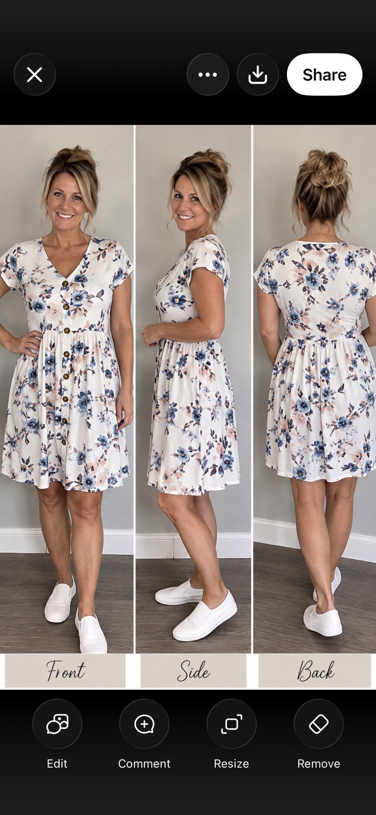 Fantaslook Women’s Medium Floral Dress Faux Button Front V Neck Short Sleeve