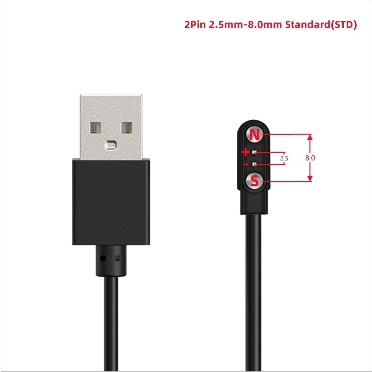 2-Pin Universal USB Data Charging Cable Magnetic Charger For Smart Watch 2.84mm
