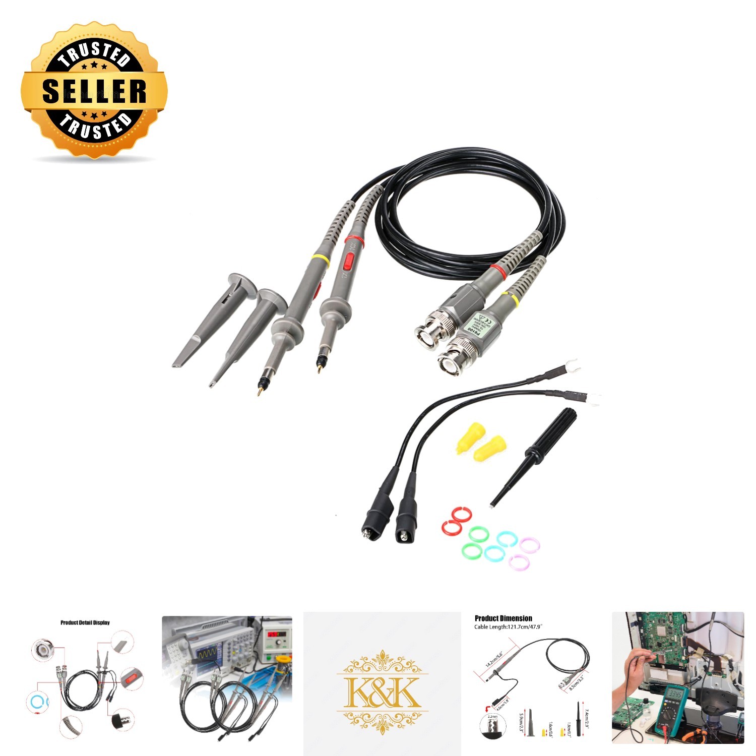 2Pcs 100 MHz High Sensitivity Oscilloscope Clip Probes - 300V DC, Durable Design