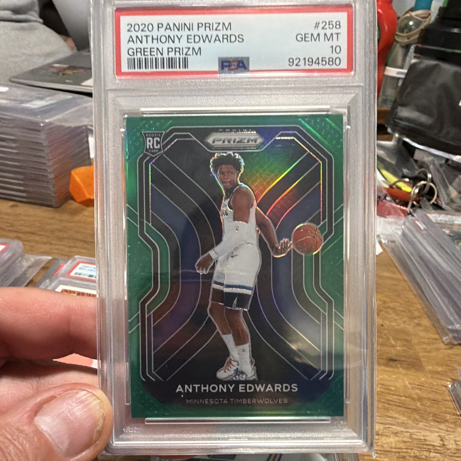 Panini 2020-21 Prizm Anthony Edwards Green Prizm RC #258 PSA 10 Timberwolves Panini 2020-21 Prizm Anthony Edwards Green Prizm RC #258 PSA 10 Timberwolves