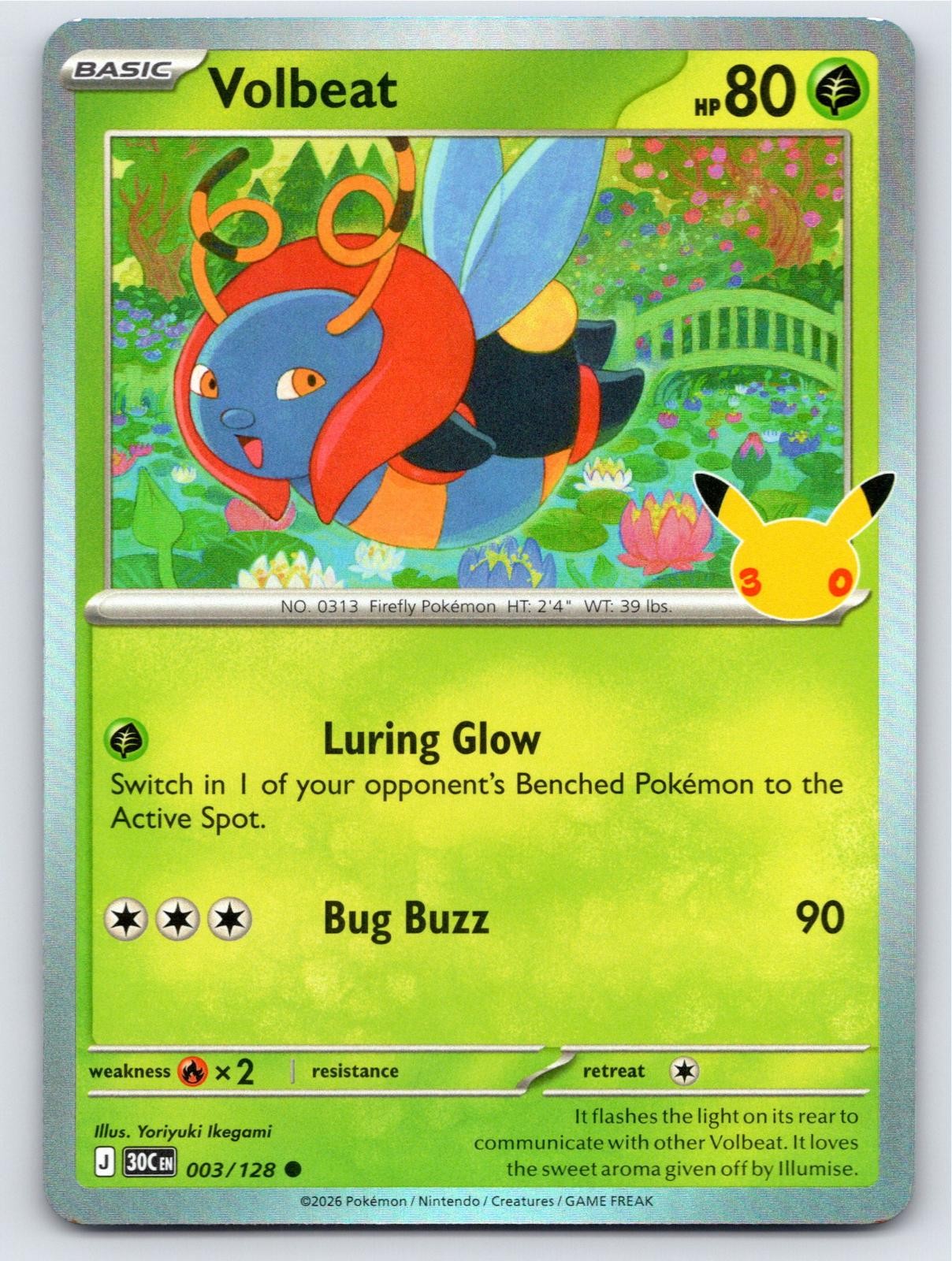 2026 POKEMON ME: 30TH CELEBRATION VOLBEAT 003/128 HOLO C NM A100556 FREE S&H 2026 POKEMON ME: 30TH CELEBRATION VOLBEAT 003/128 HOLO C NM A100556 FREE S&H