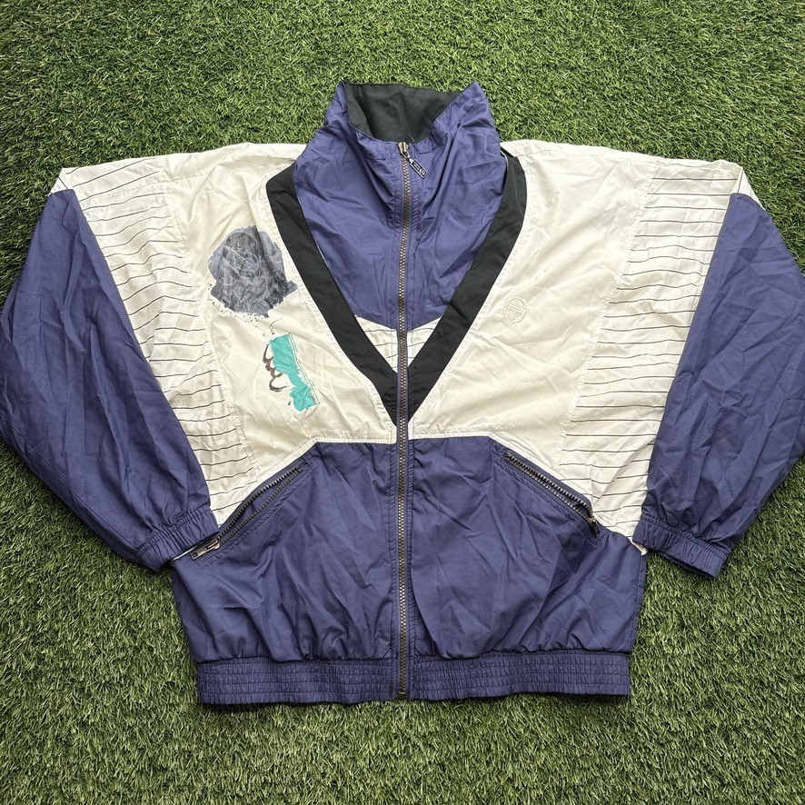 Sergio Tacchini Vintage Track Jacket 10 Womens Blue White Polyester Korea