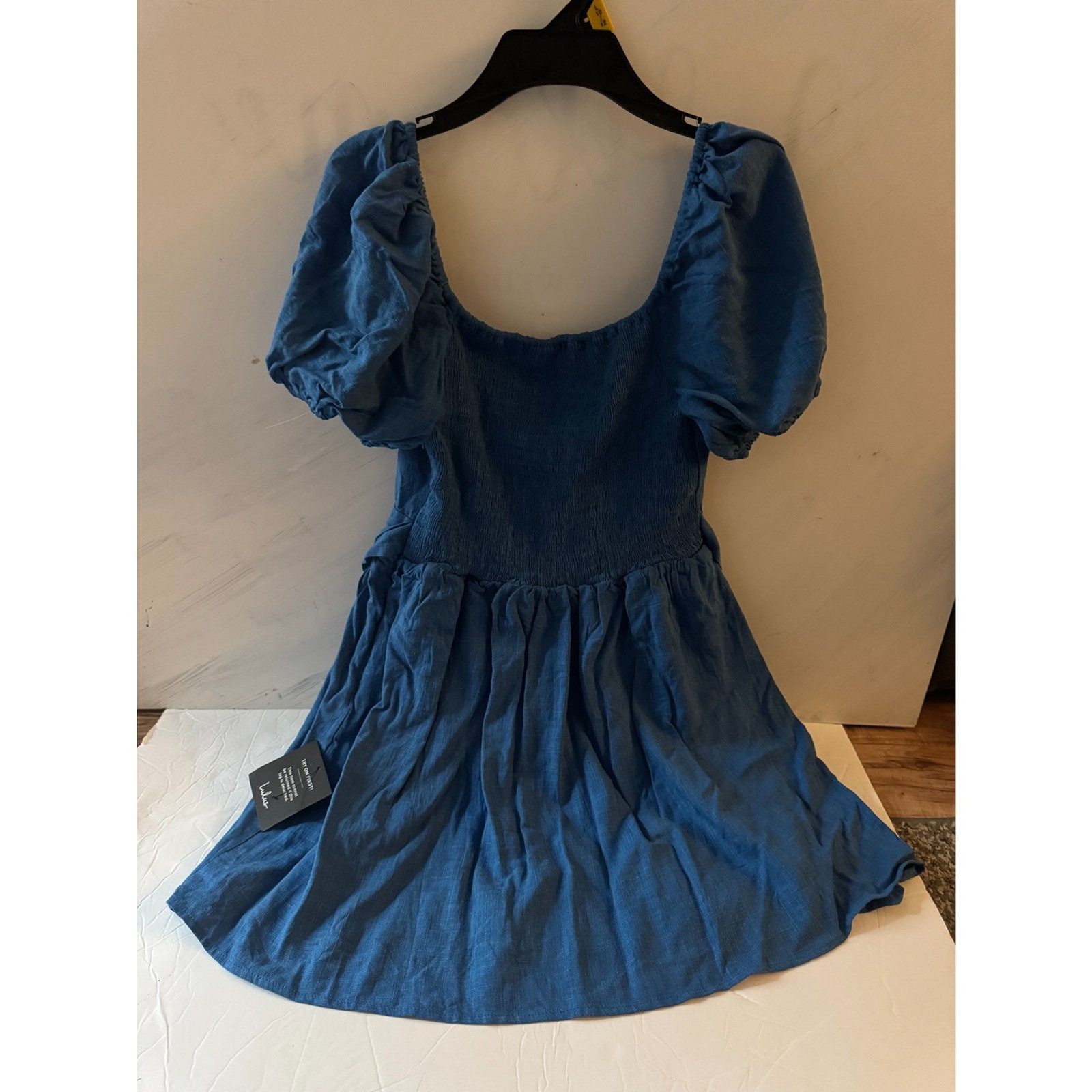 Lulus Blue Smocked Bodice Puff Sleeve Dress Size S New with Tags