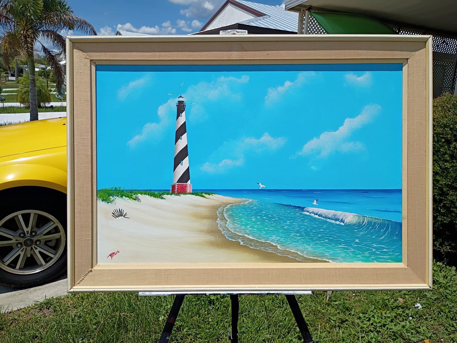 Cape Hatteras Lighthouse original hand painted canvas painting Outer Banks beach