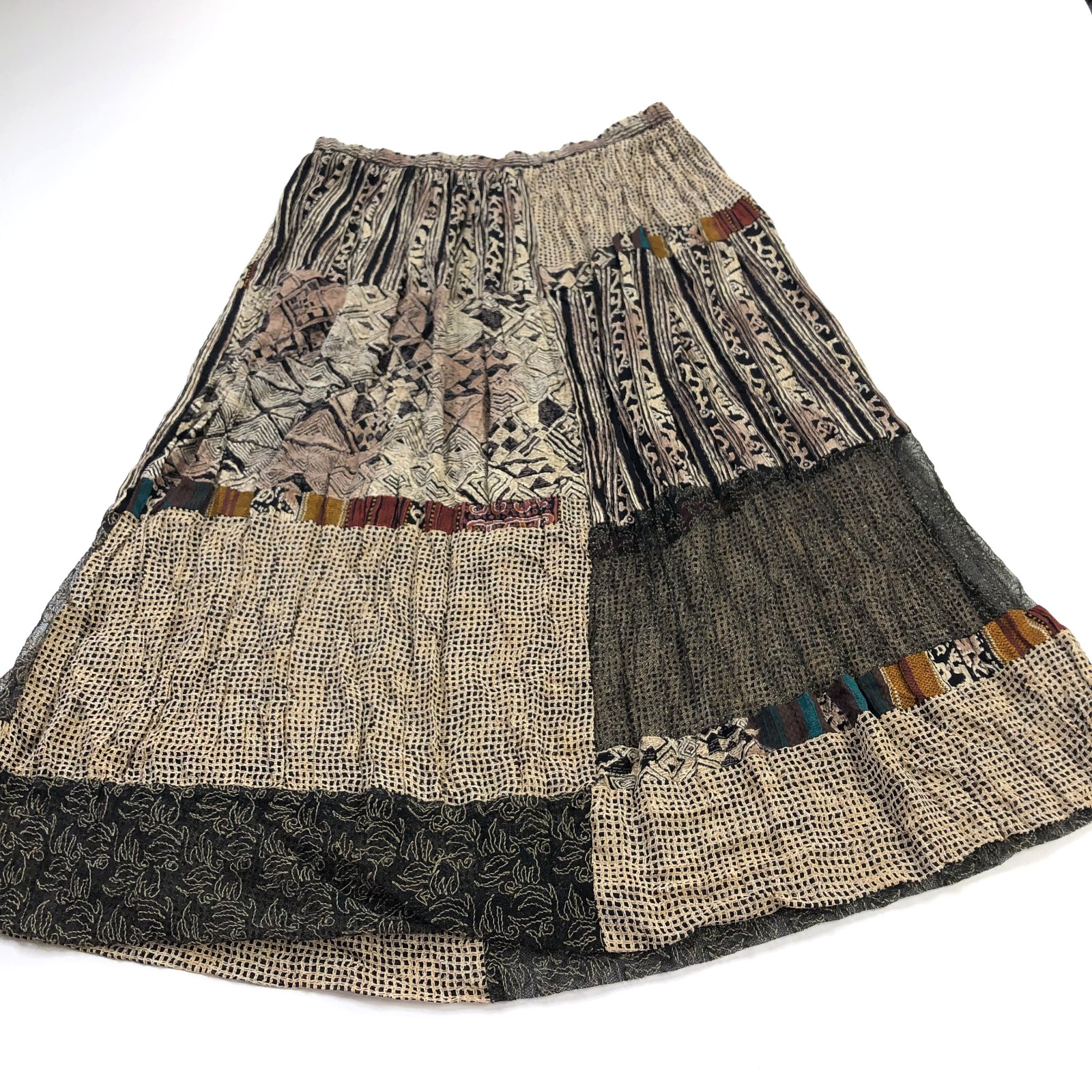 Vtg Carole Little Maxi Skirt 14 Patchwork Crinkle Peasant Prairie Cottage Gypsy Vtg Carole Little Maxi Skirt 14 Patchwork Crinkle Peasant Prairie Cottage Gypsy