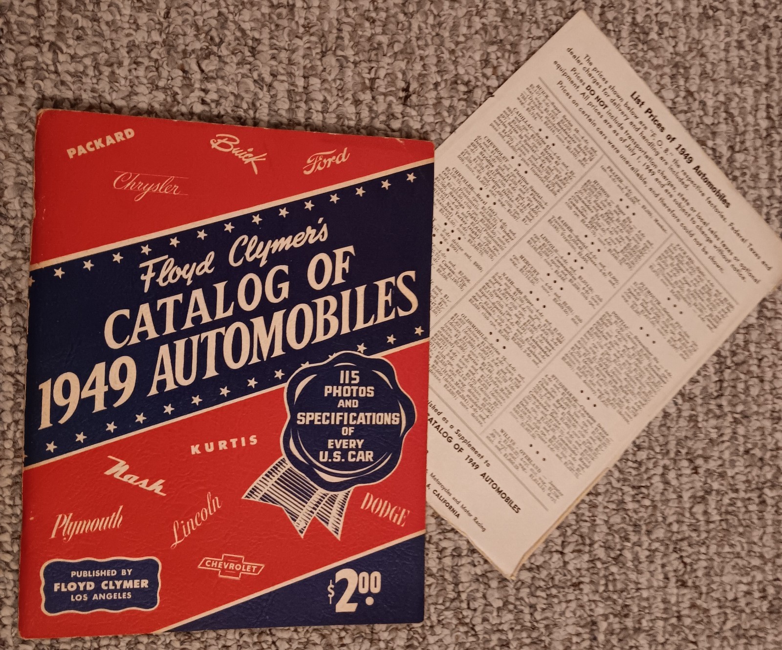 Rare Vintage 1949 Floyd Clymer's Catalog of 1949 Automobiles ➕️ Supplement Page
