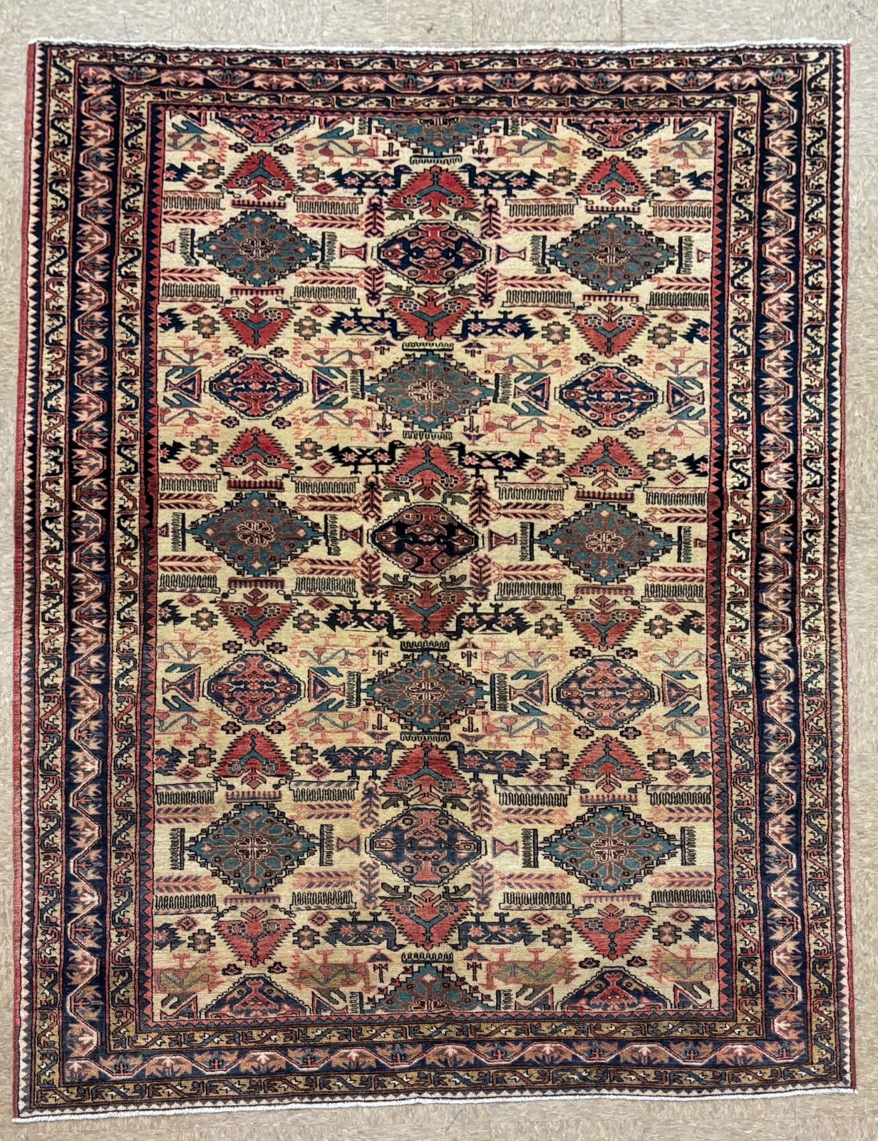 Vintage Ardebil 6x9 Tribal Geometric Hand Knotted Wool Rug Oriental Boho