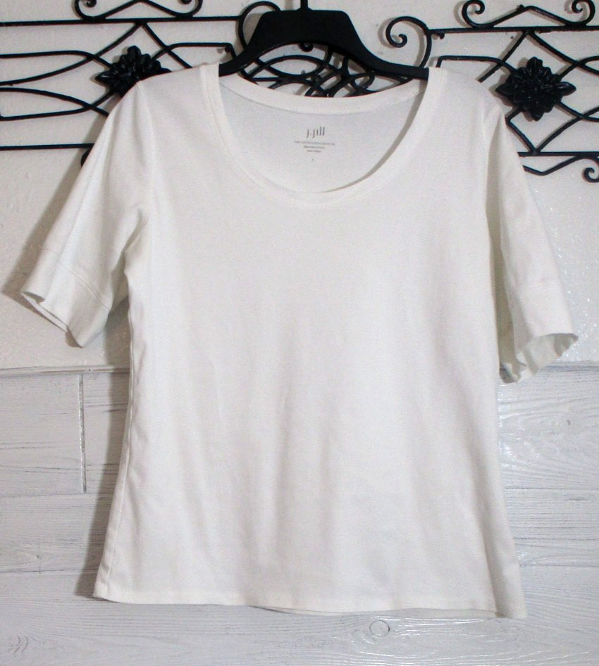 J Jill Women\'s Knit Top Size L Short Sleeve White Scoop Neck J Jill Women\'s Knit Top Size L Short Sleeve White Scoop Neck