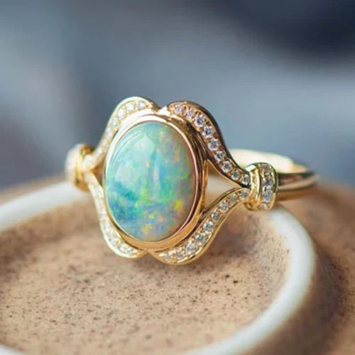 2.5CT Oval Cut Lab Created Fire Opal & Diamond Halo Estate Ring 14K Yellow Over