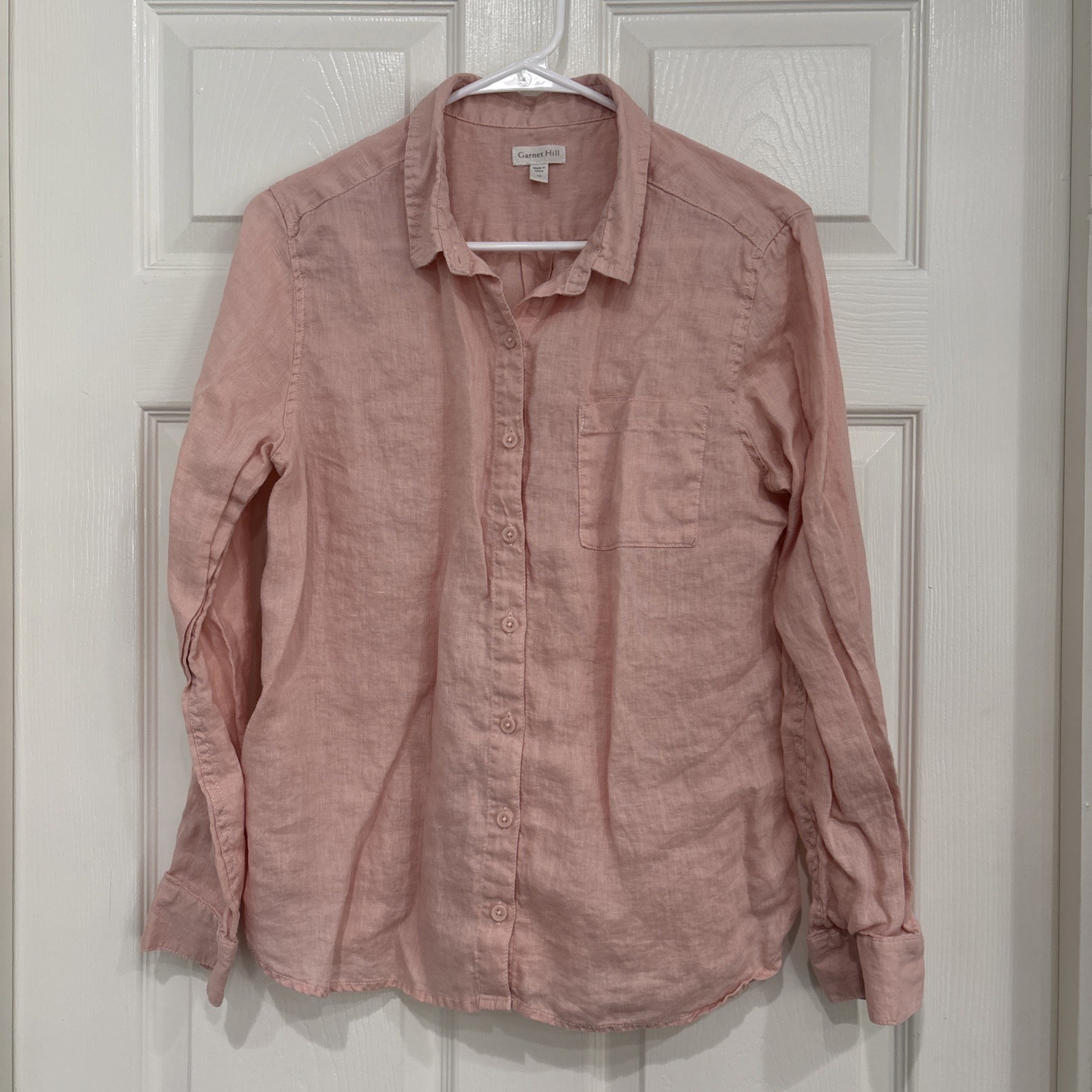 Garnet Hill Easy 100% Linen Button Down Shirt Top Pink Long Sleeve Size 10