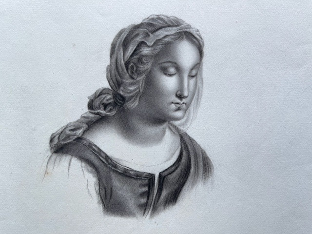 Original Antique French Graphite Drawing 19th C Original Antique French Graphite Drawing 19th C
