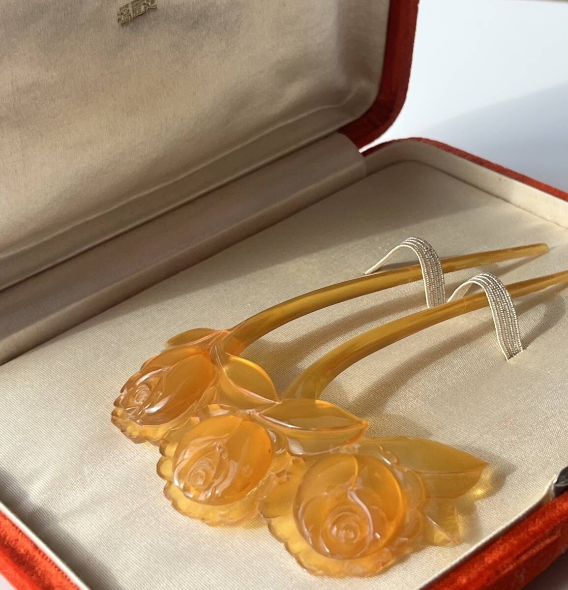 Antique Japanese Nii Yodoyabashi Tortoiseshell Rose Kanzashi Hair Ornament