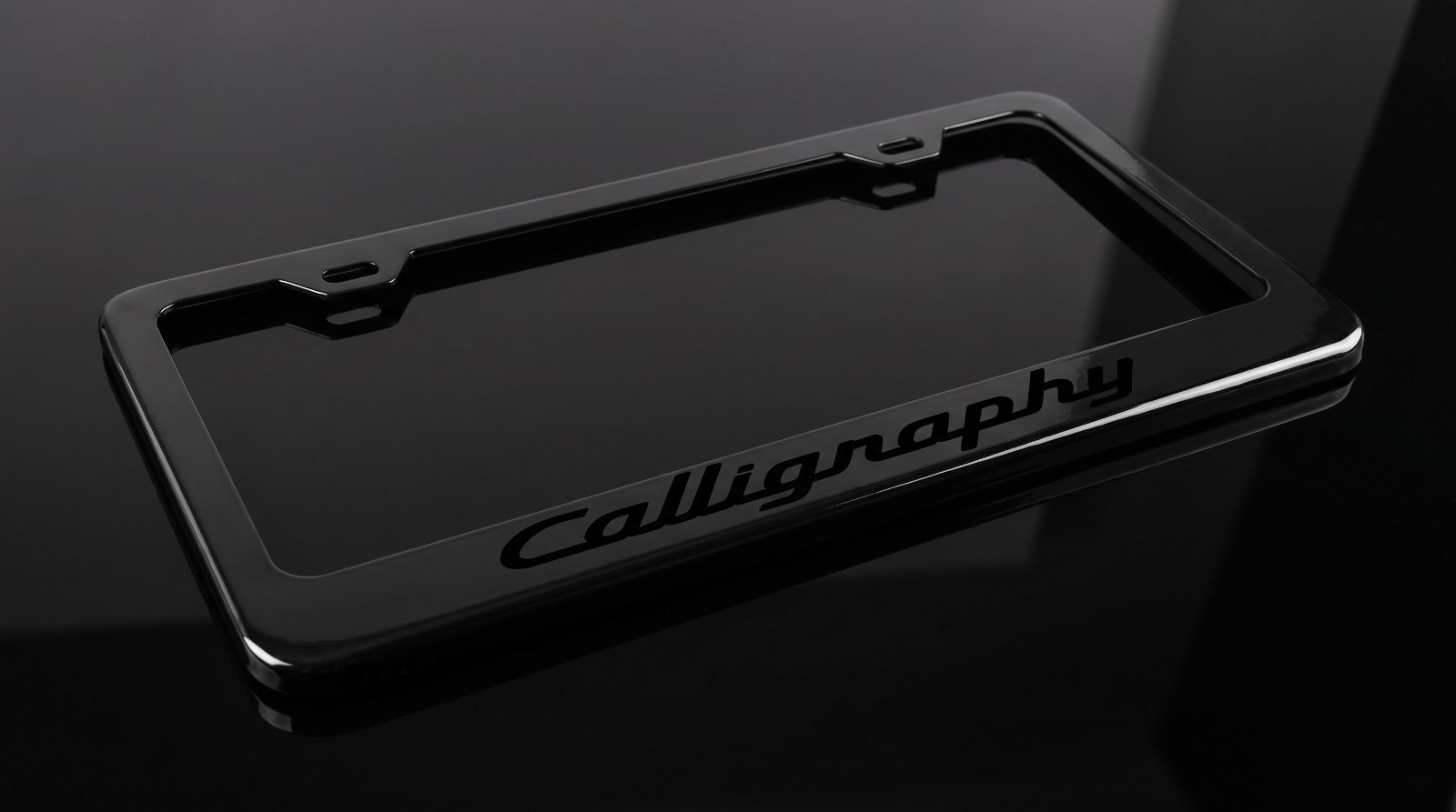 Black on Gloss Black Calligraphy Heavy-duty Metal License Plate Frame