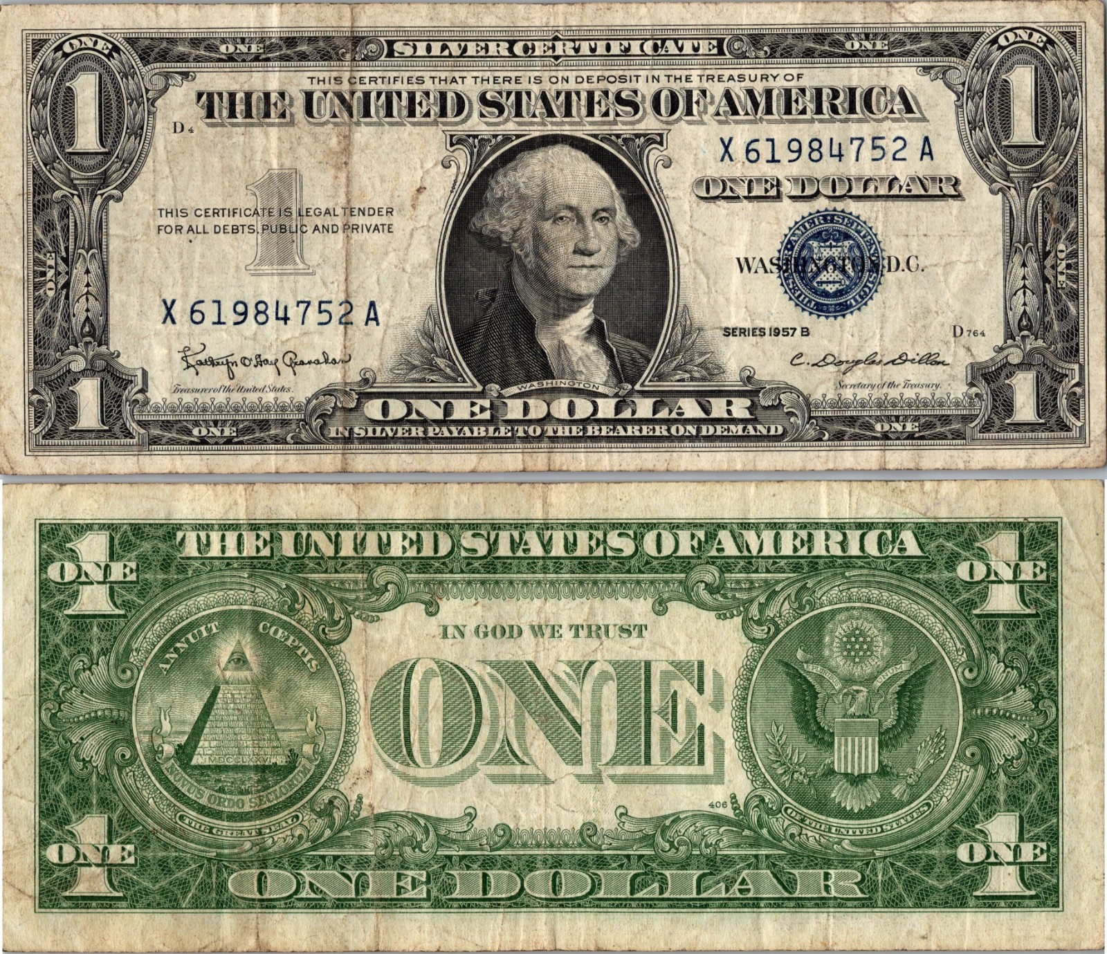 1957B Fr. 1621 $1 Silver Certificate X61984752A F/VF