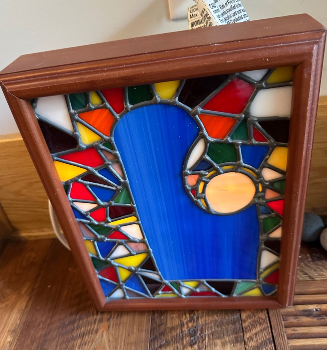 Vtg MCM Stained Glass Elec. Mary Jesus Nativity Christmas Lamp Light Box 10”x12” Vtg MCM Stained Glass Elec. Mary Jesus Nativity Christmas Lamp Light Box 10”x12”