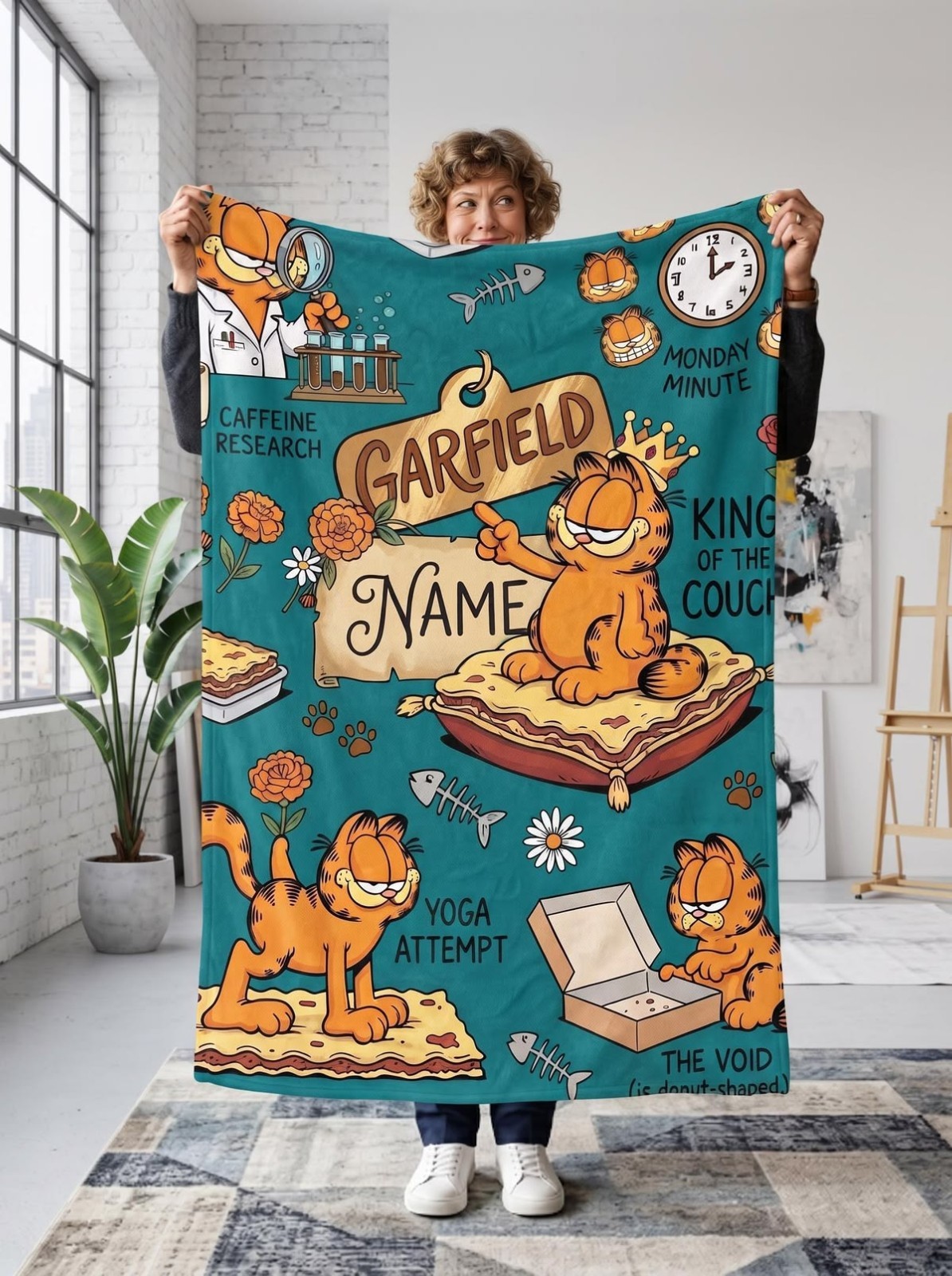 New Custom Garfield Lasagna Lover & Odie Funny Cartoon  Fleece Blanket FB10