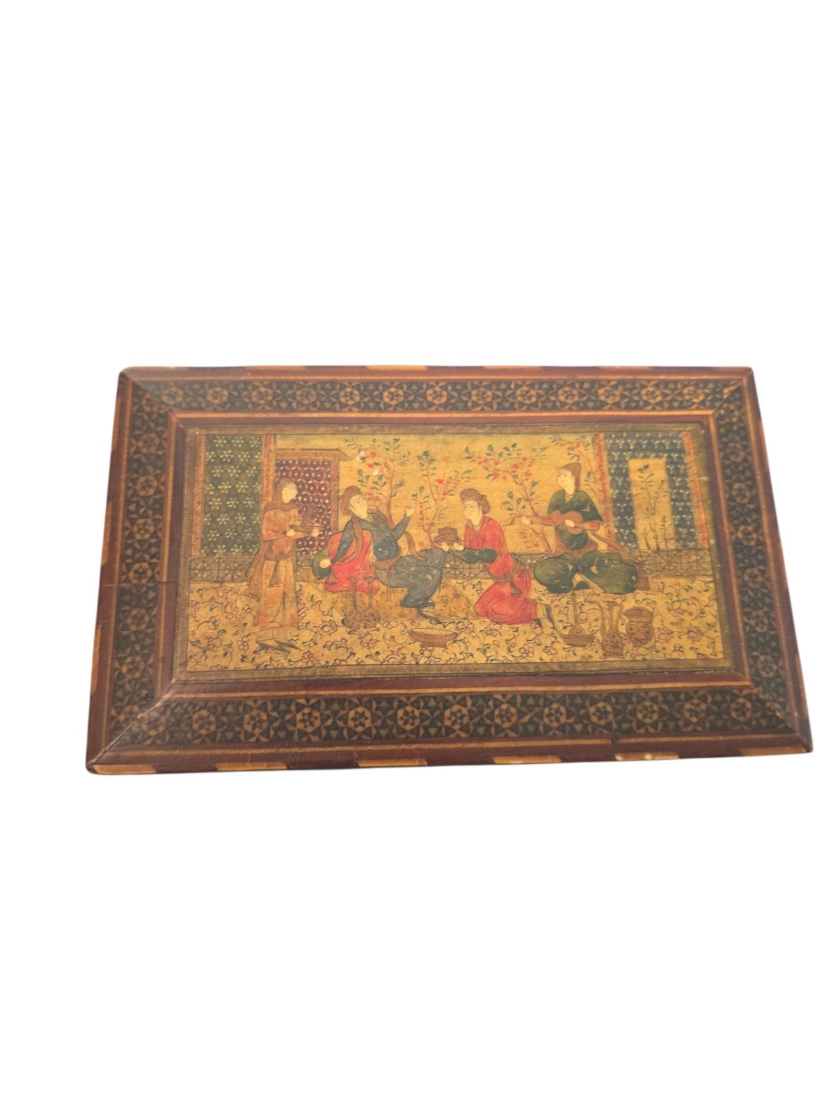 Vintage Iran Persian Inlaid Box Hand Painted Wood Detailed 5.75 Vintage Iran Persian Inlaid Box Hand Painted Wood Detailed 5.75