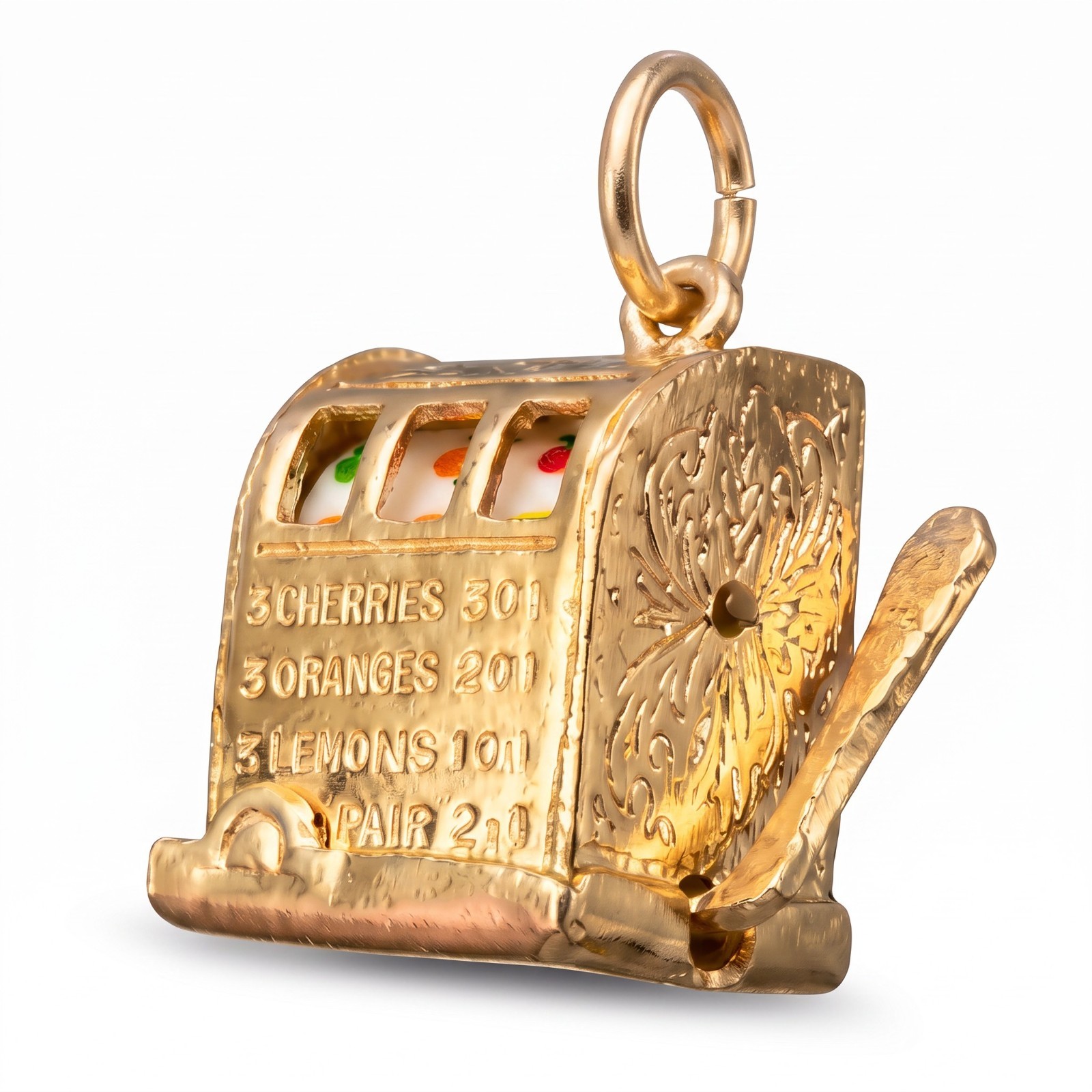 Vintage gold LAS VEGAS SLOT MACHINE MOVEABLE GAMBLING charm MOVABLE SPINS #M