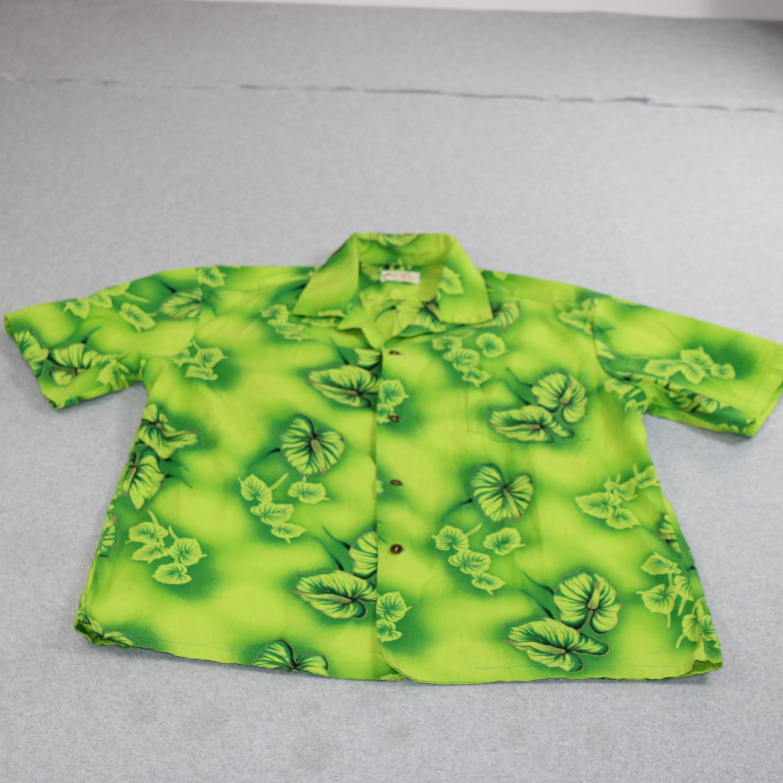 Vintage Ui-Maikai Shirt Men L Green Floral Hawaiian Cotton Made Hawaii Tropical