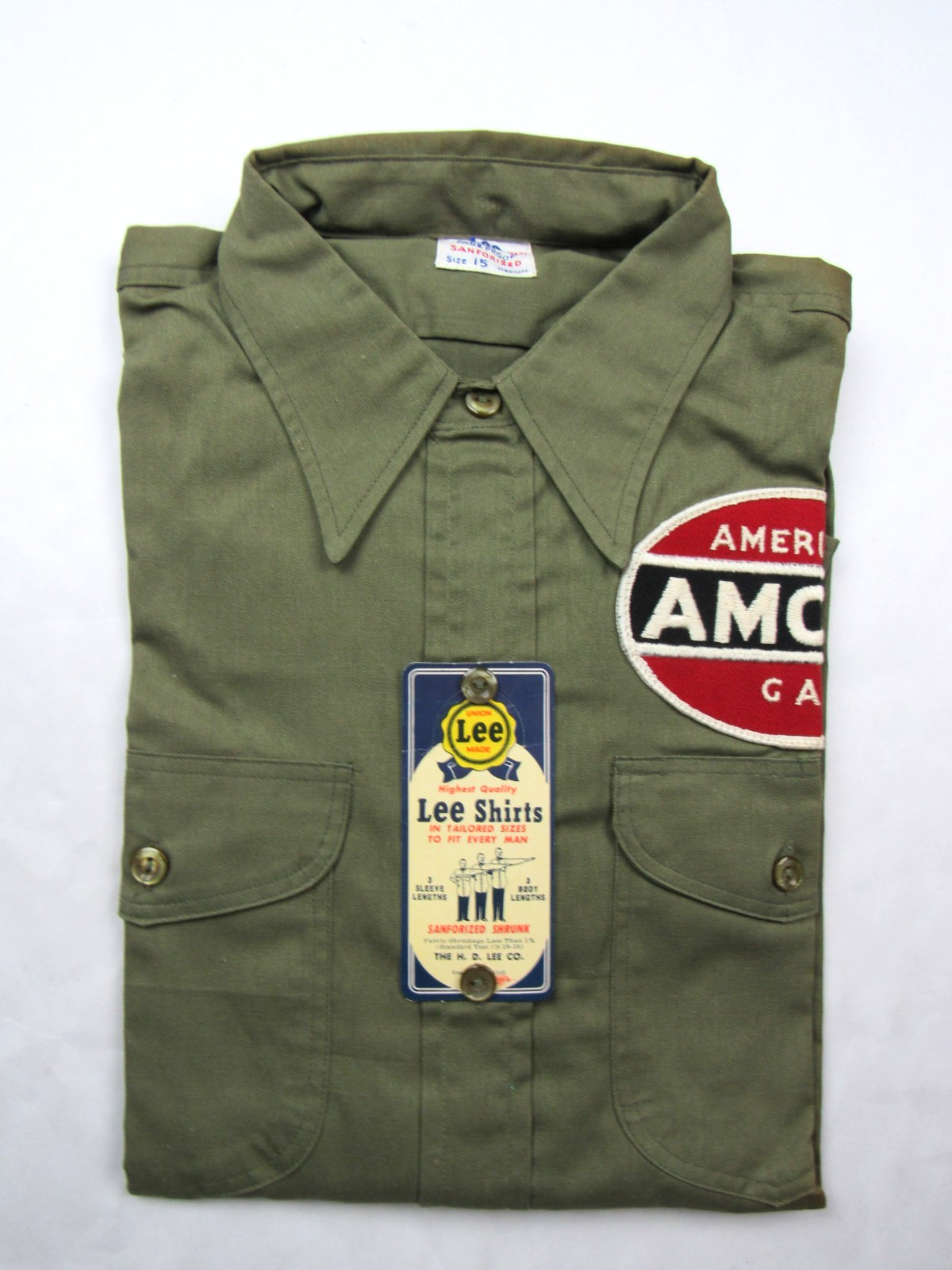 Vtg NOS 1940s Lee Sanforized Work Shirt Amoco Gas Station Attendant Uniform 15
