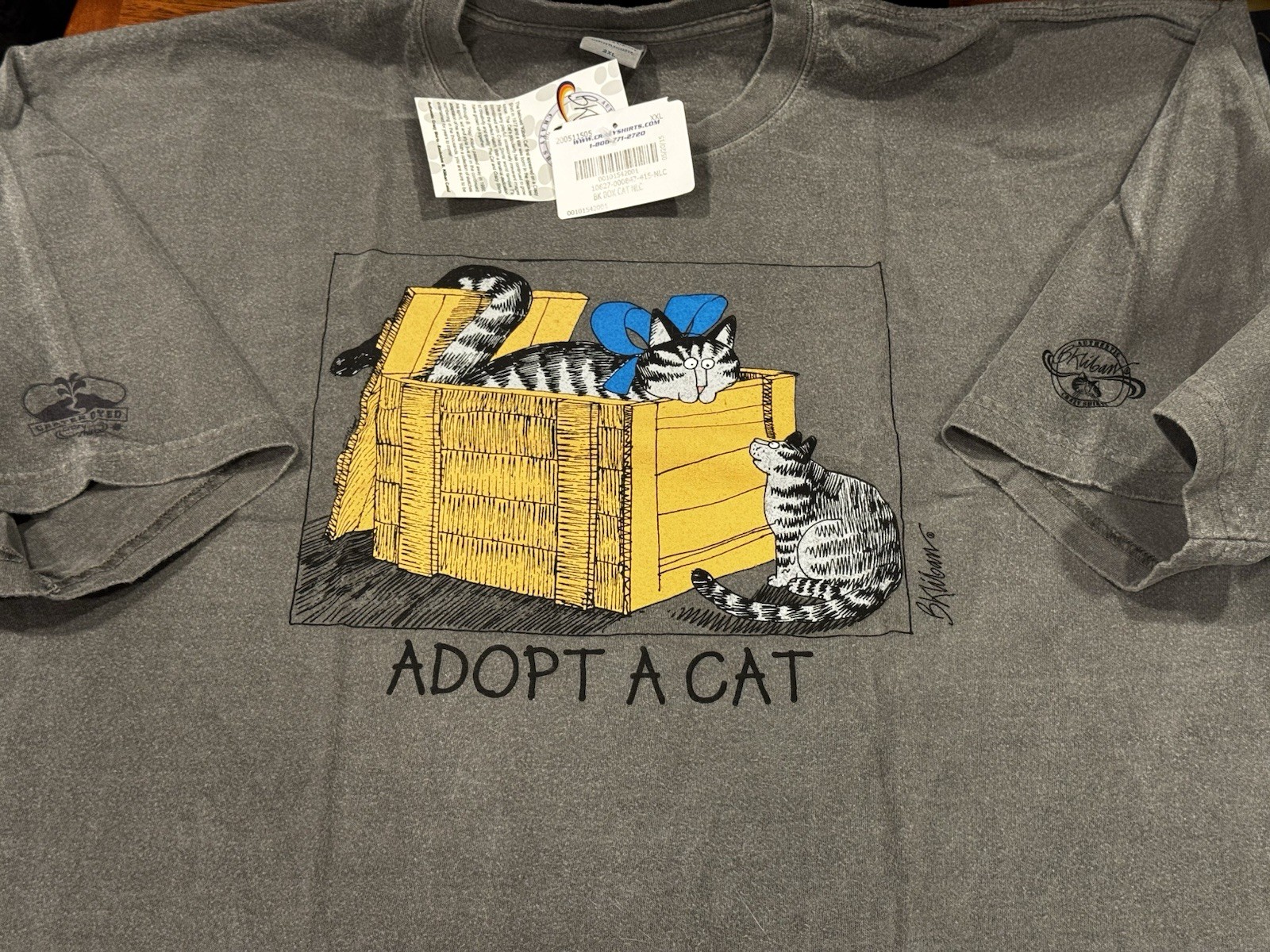 2015 Crazy Shirts Hawaii B Kliban Cat 2XL Adopt Box Cat NWT Crater Dyed Grey NOS
