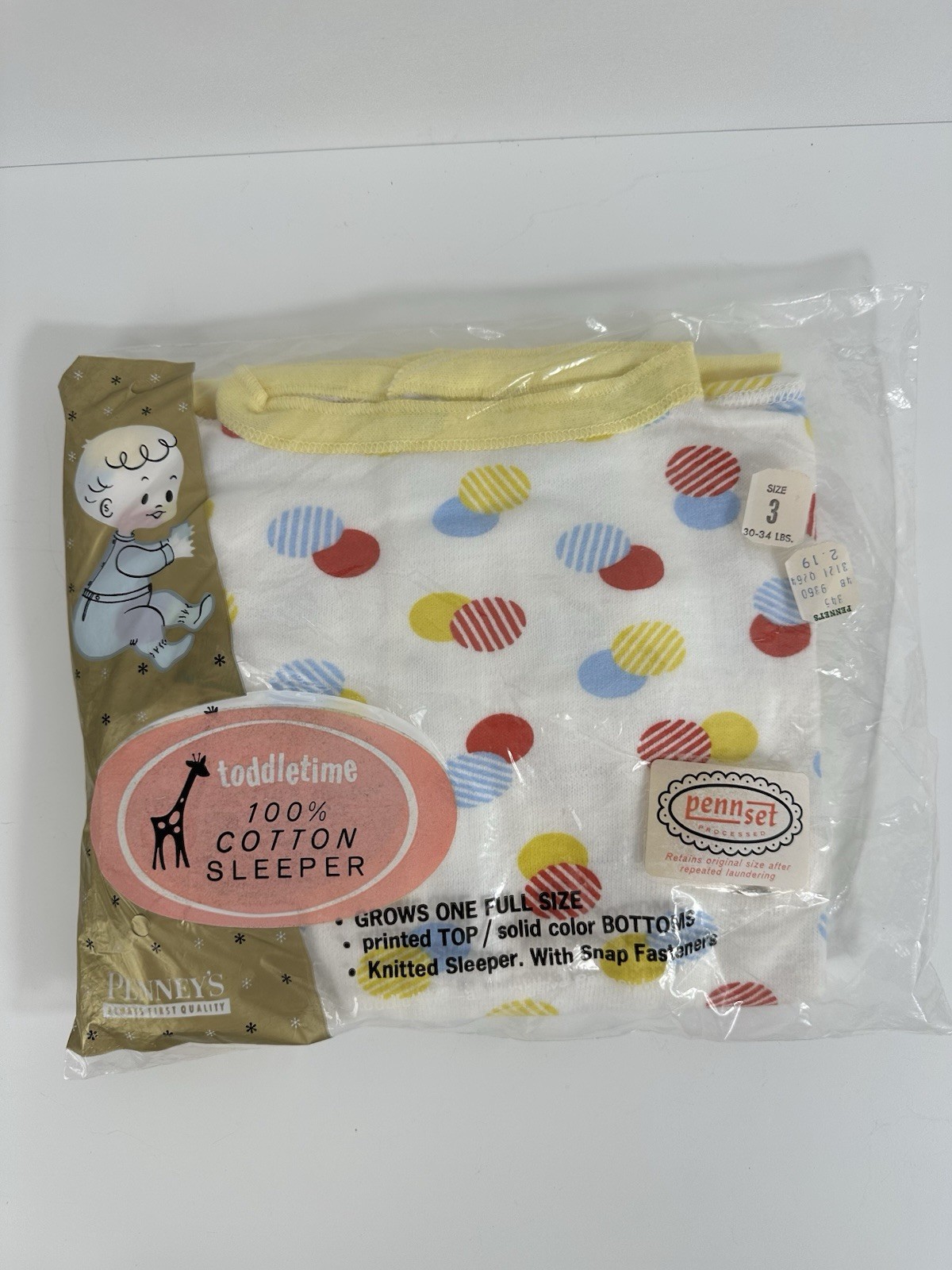 Vintage Toddletime Knit Sleeper Size 3 Penney’s 