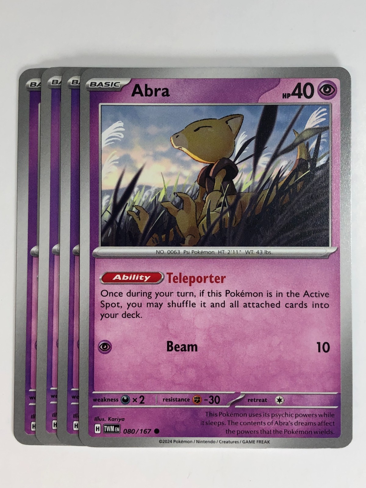 Abra 080/167 Pokemon TCG 4x Playset  Twilight Masquerade 