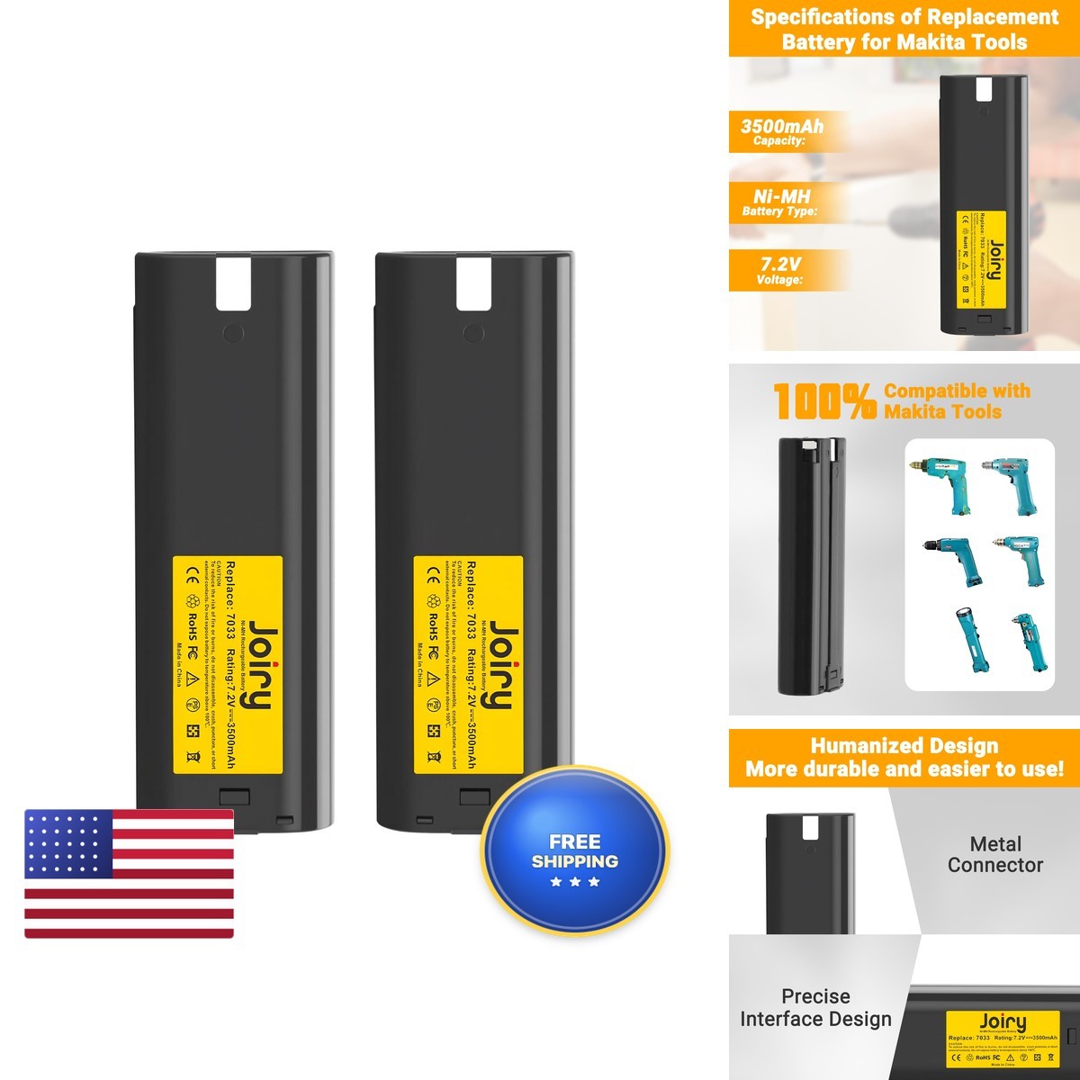 Joiry 2-Pack 7.2V 3500mAh Ni-MH Battery Compatible with 7000 7002 7033 191679-9