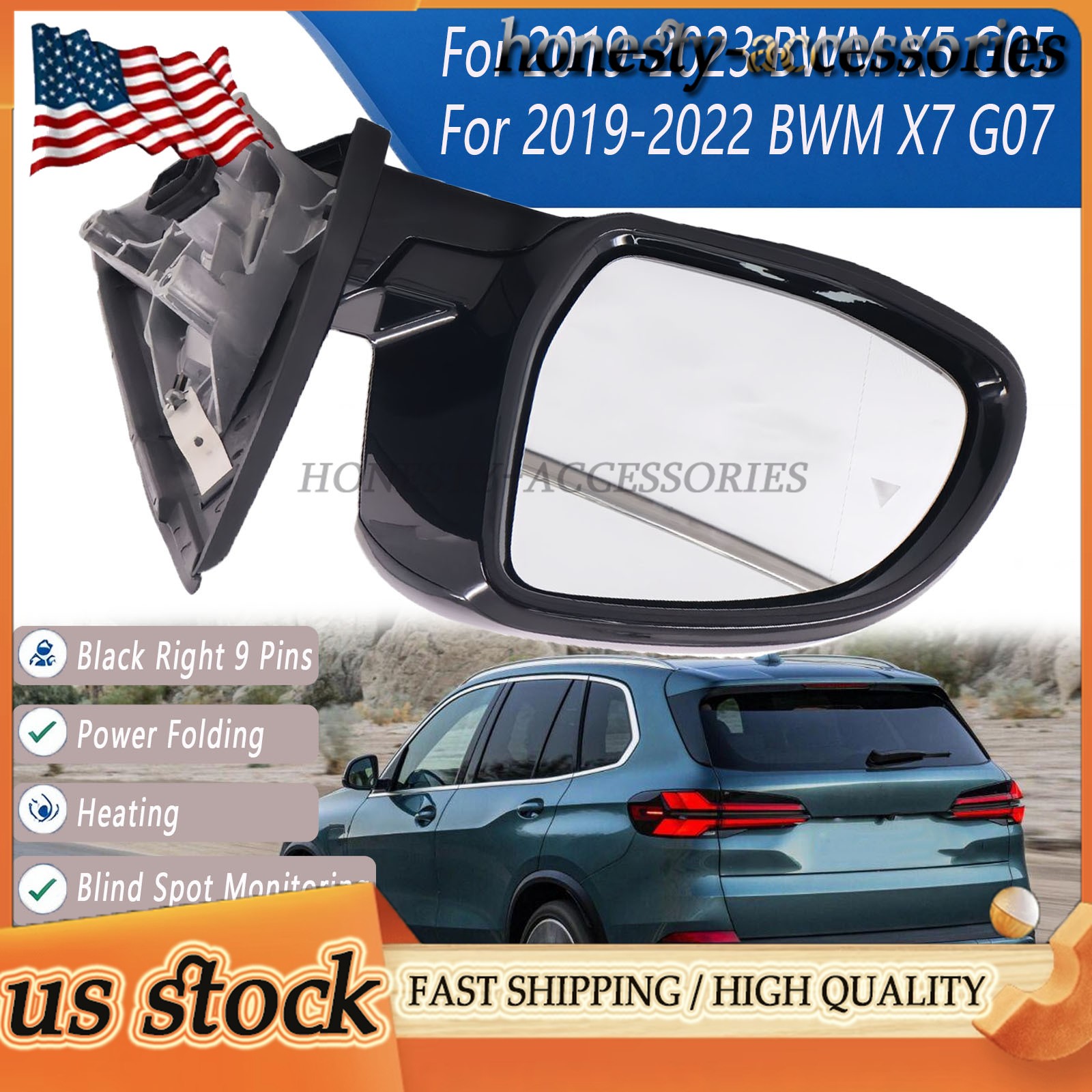 For 2019-2023 BMW X5 G05 w/Camera Power Folding Heated Blind Right Mirror