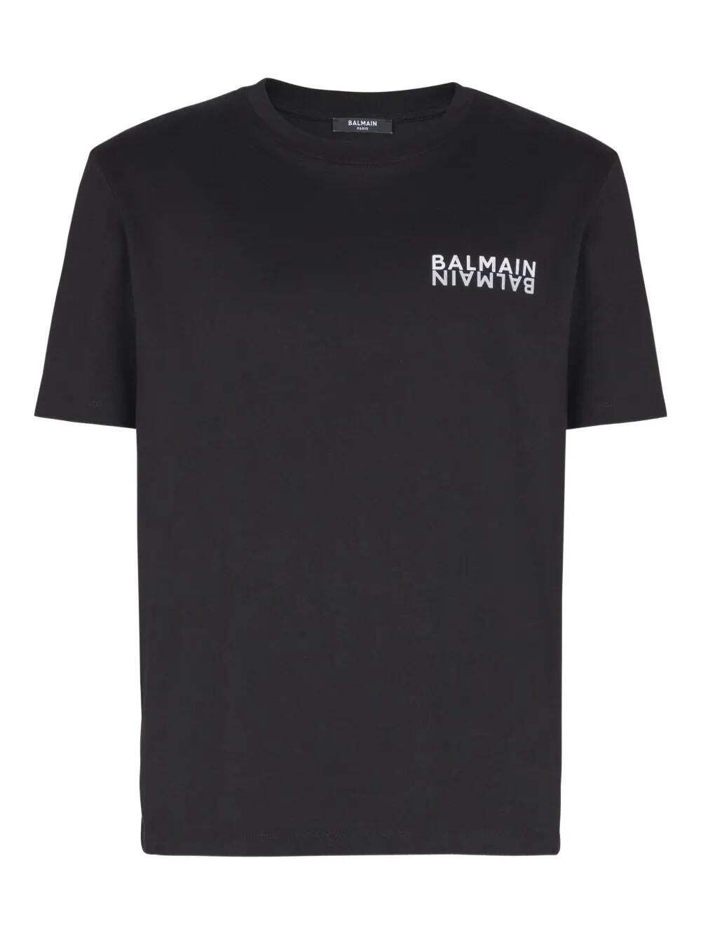 Balmain Black Double Logo Cotton T-Shirt