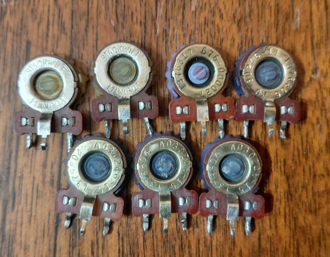 Lot of 7 Vintage Stackpole/Cts Variable Bias Trim Mini Pot PCB Mount 1K-20K-250k Lot of 7 Vintage Stackpole/Cts Variable Bias Trim Mini Pot PCB Mount 1K-20K-250k
