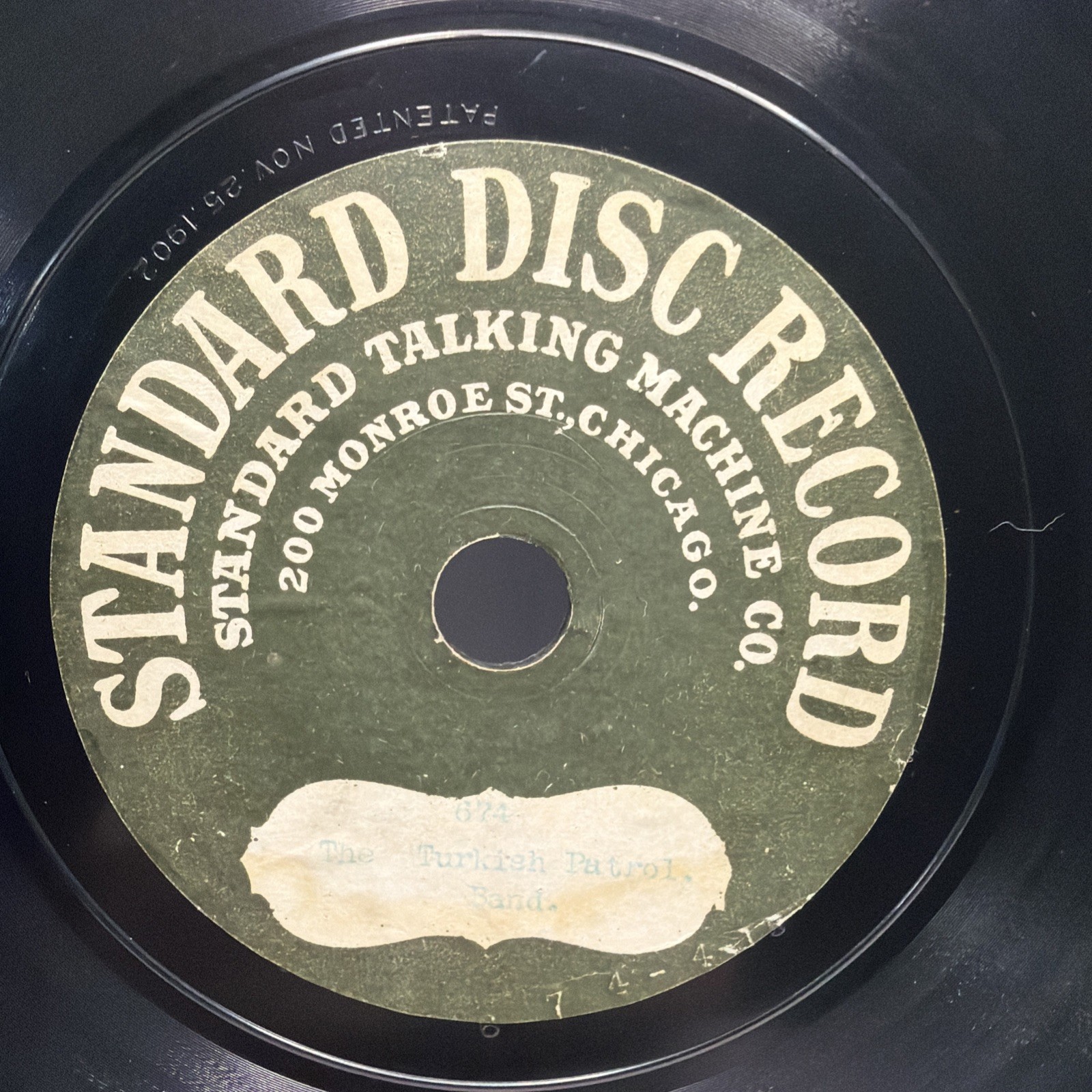 VERY RARE - The Turkish Patrol Band - Patented 1902 - Standard Disc Record
