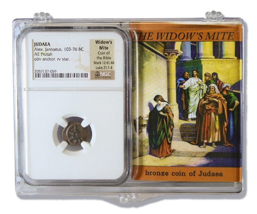 103-76 BC Judean Prutah Widow’s Mite NGC