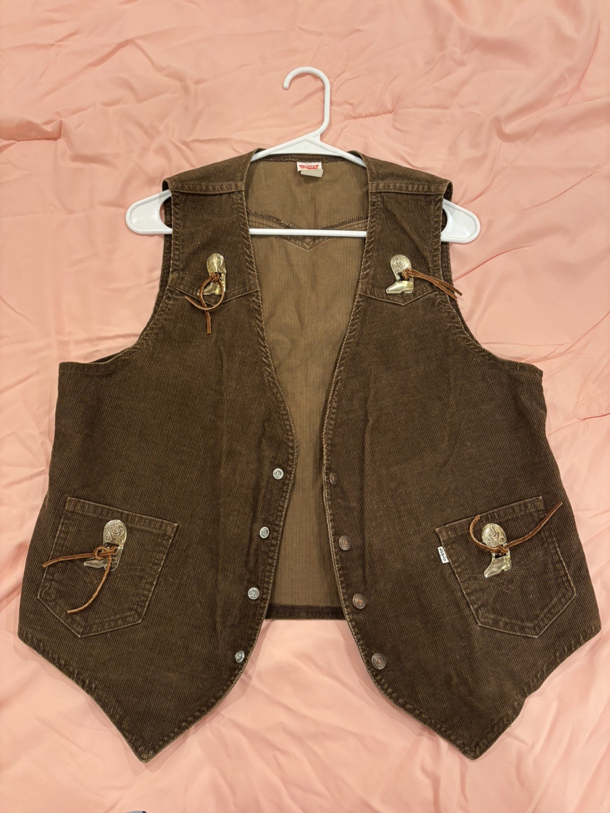 Vintage 80s Levi\'s Western Vest Brown Made in USA Batwing Tag Size L