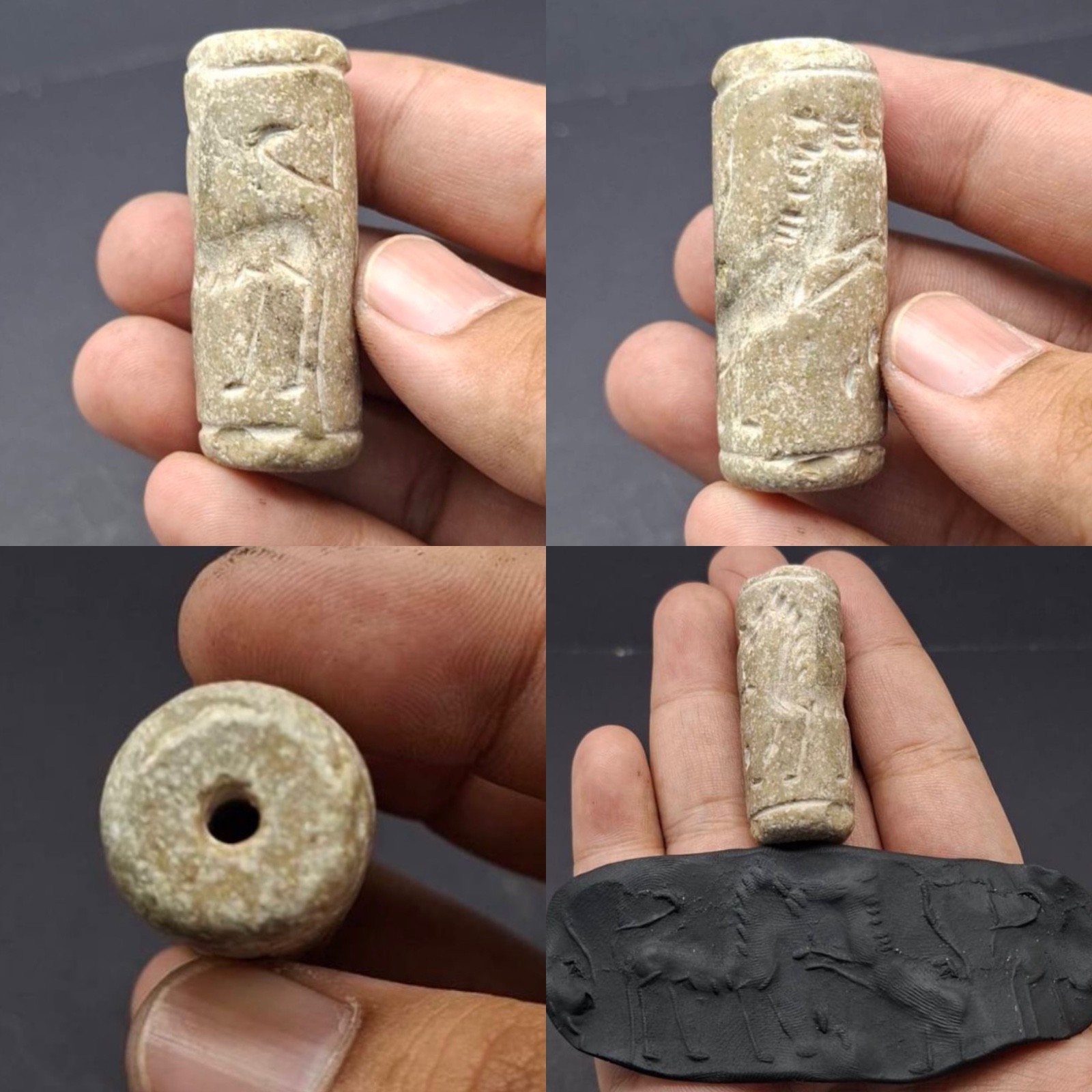 Center Asian Antiques Near Eastern Cylinder Seal with Hunting Scene Bead