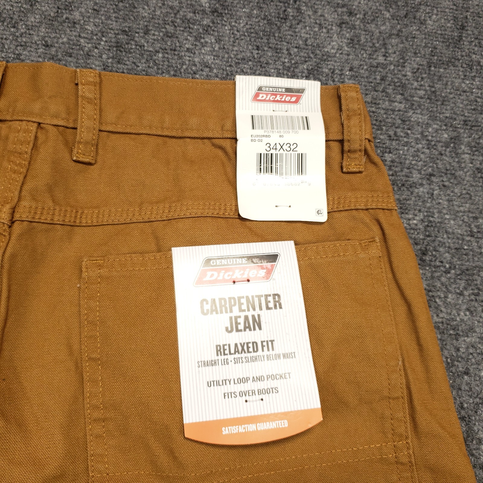 Dickies Carpenter Jean Work Pants Men\'s 34 X 32 Relaxed Brown Cotton Canvas NEW