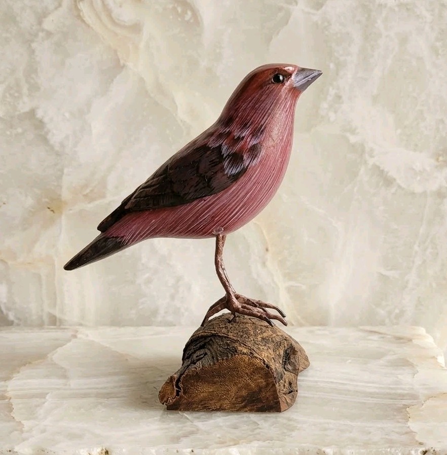 Vintage Purple Finch Hand Carved Figurine Bird Hand Painted Folk Art Wooden Read Vintage Purple Finch Hand Carved Figurine Bird Hand Painted Folk Art Wooden Read