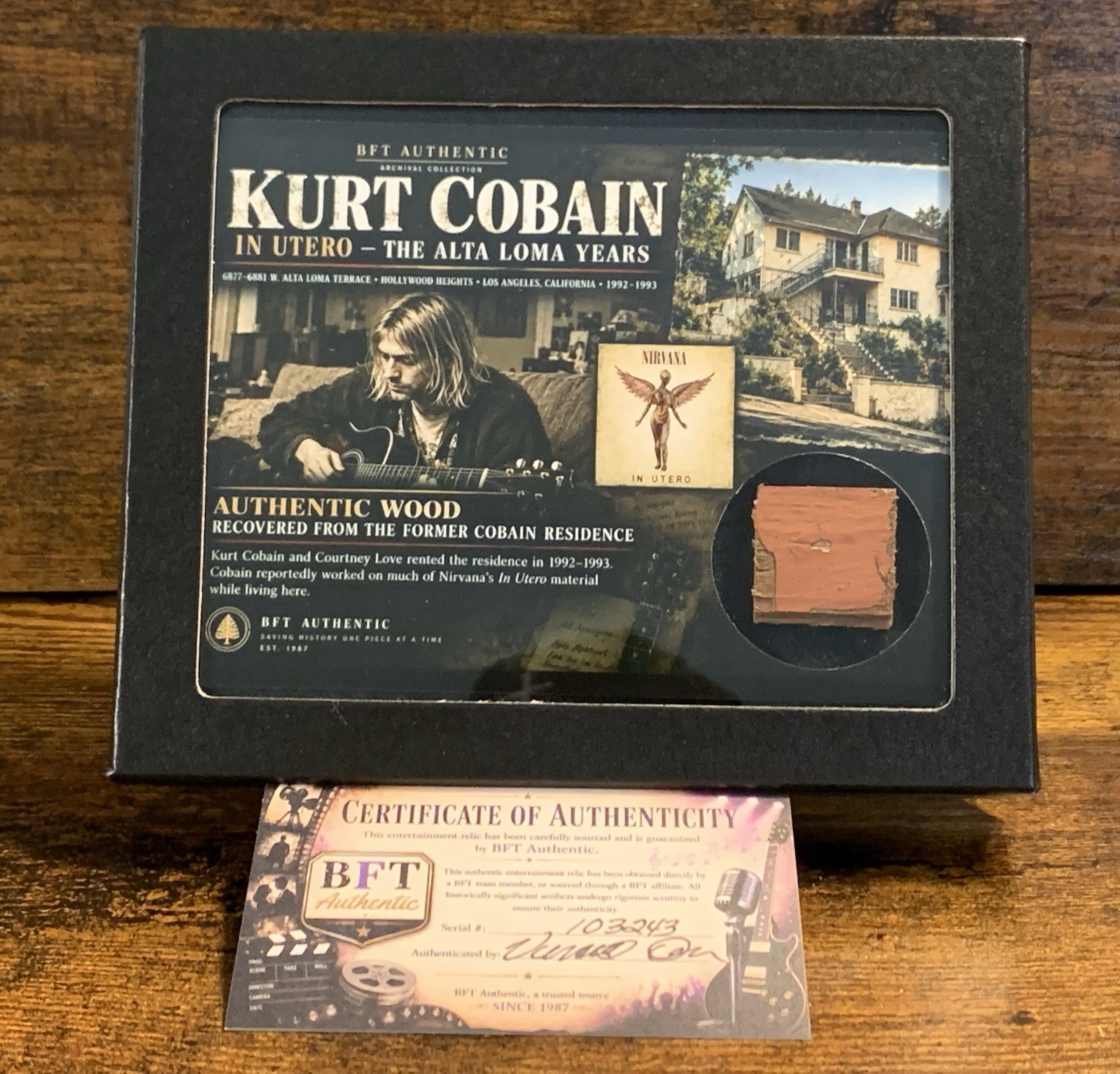 Kurt Cobain Nirvana Authentic Wood Relic In Utero Alta Loma Residence