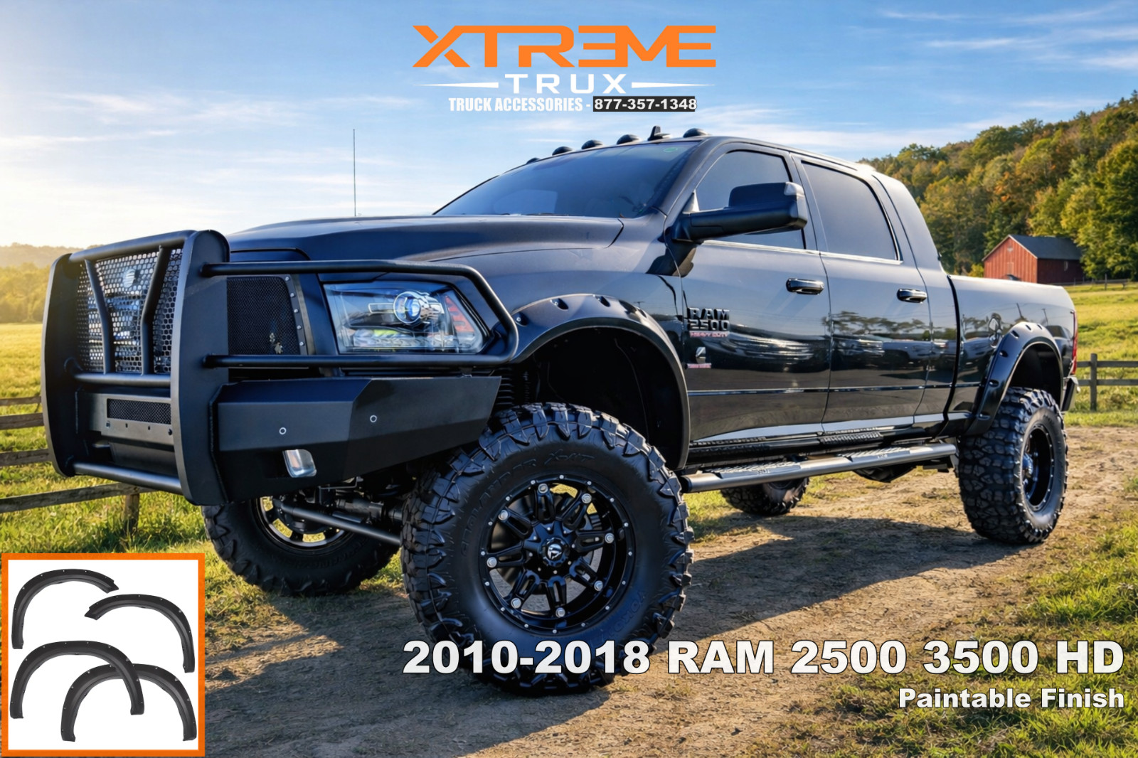 Paintable Pocket Rivet Fender Flares Set Fits 2010-2018 Ram 2500 3500 HD