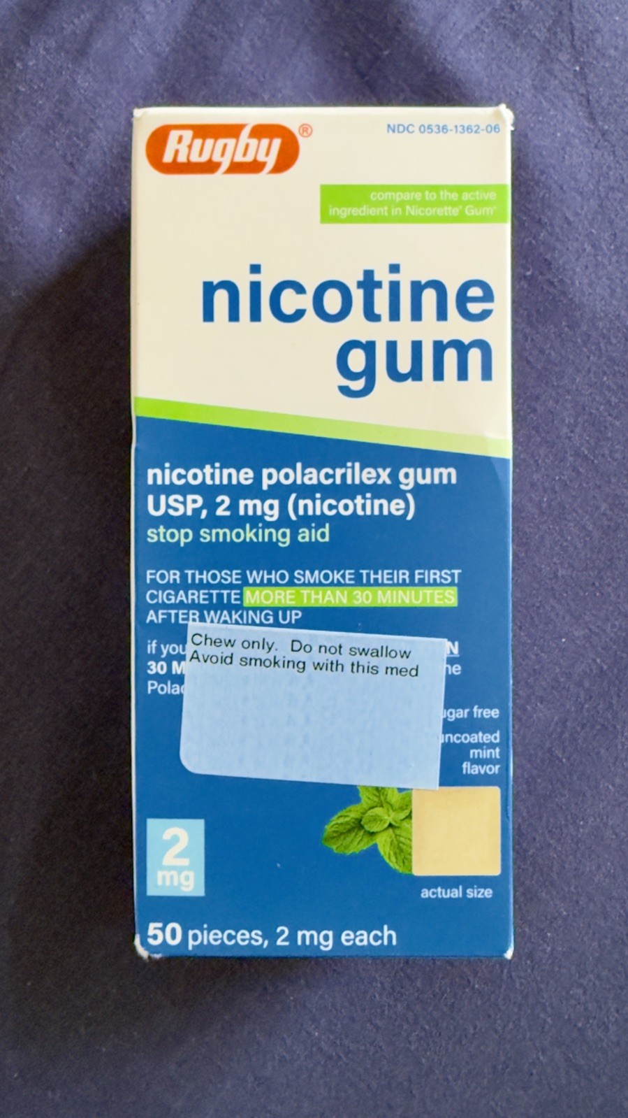 (2)x PACK  (100 pcs) Nicotine Gum 2mg Mint Flavor Stop Smoking AID 50 Piece boxs