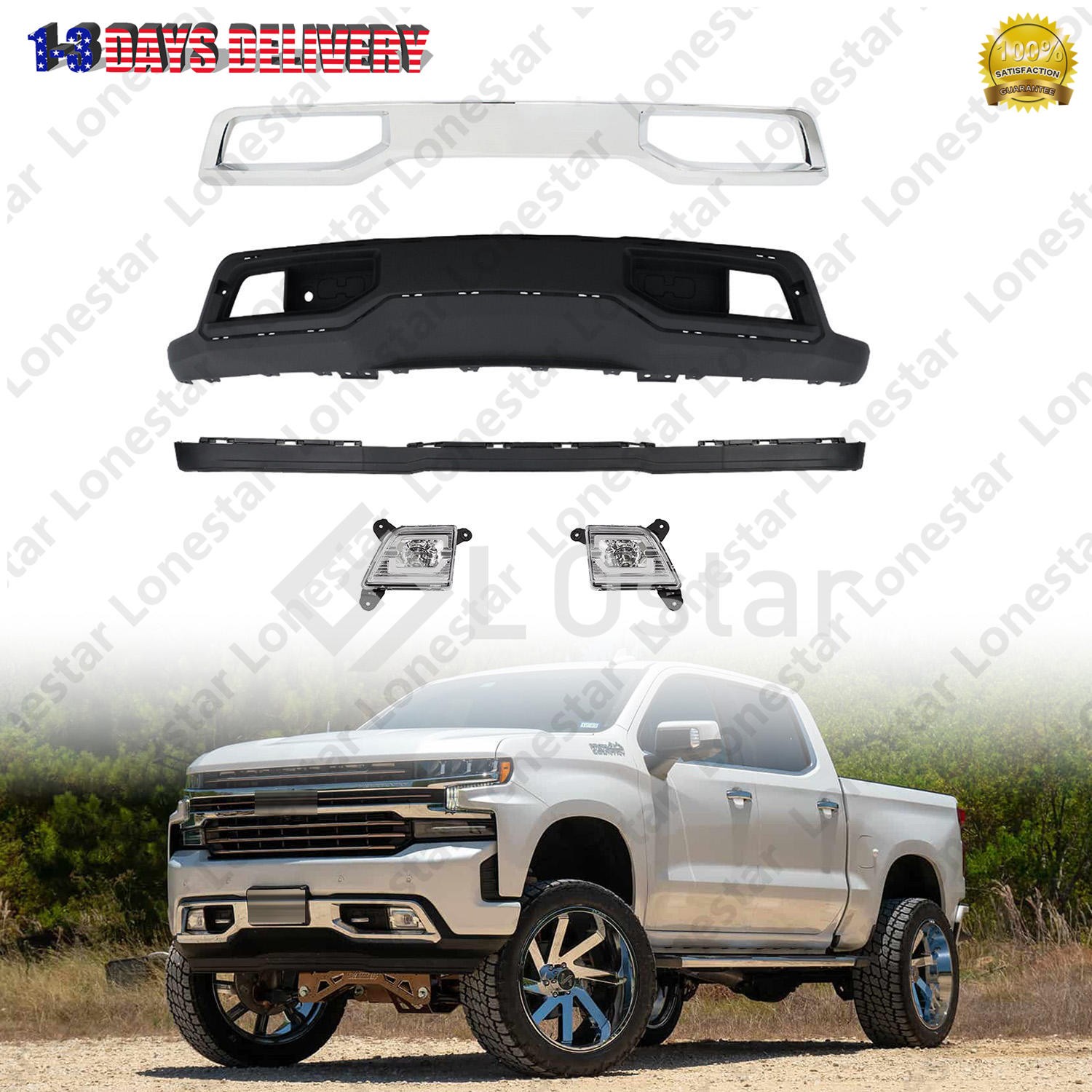 Front Lower Valance & Chrome Skid Plate For 2019-2022 19-22 Chevy Silverado 1500