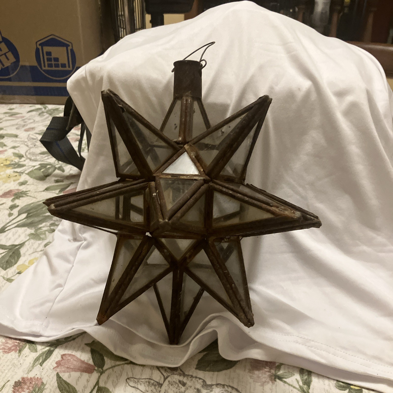 Moravian Star - 11” clear glass 17 point rusty trim pendant light part rust Moravian Star - 11” clear glass 17 point rusty trim pendant light part rust