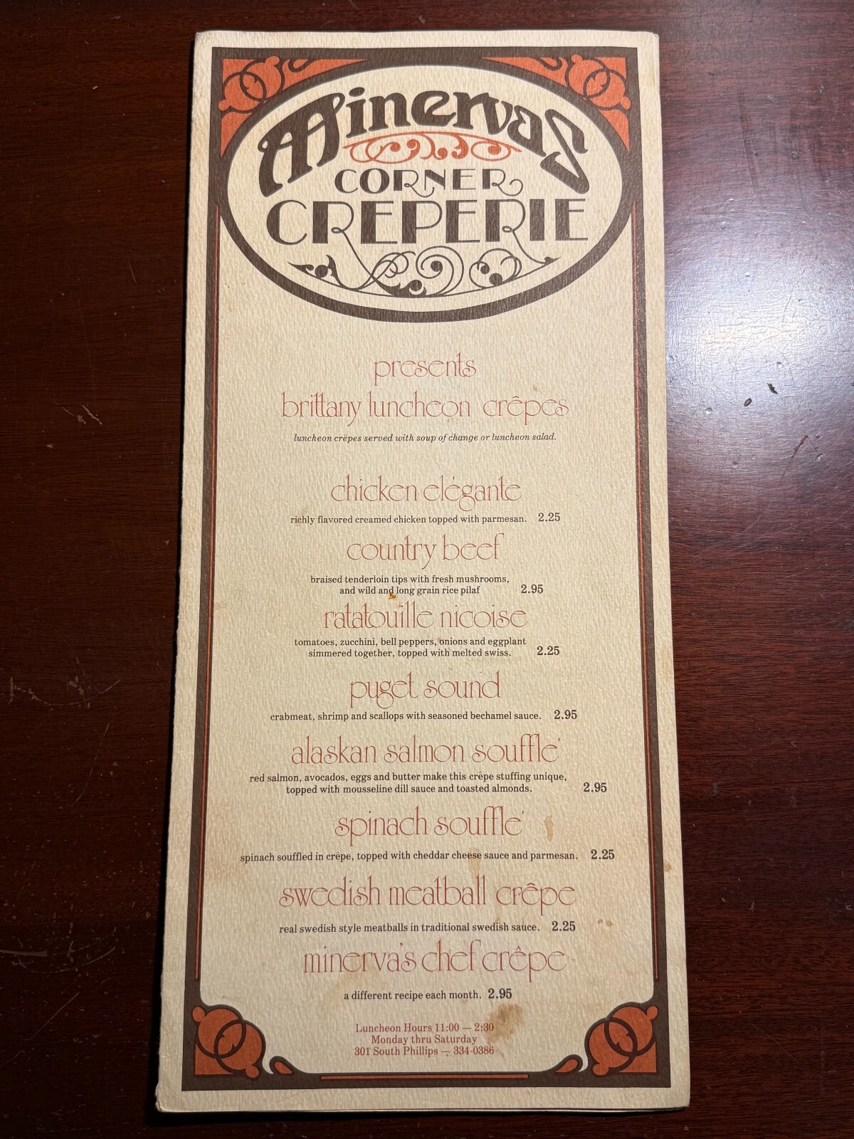 Minerva\'s Corner Creperie Sioux Falls South Dakota Vintage Menu