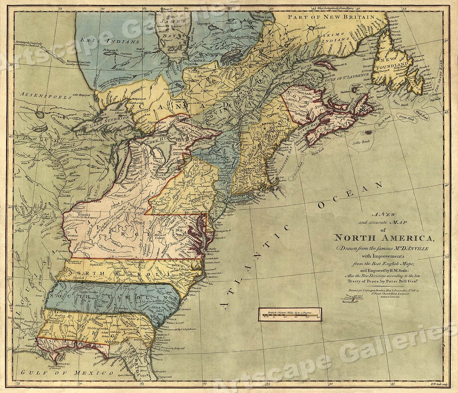 North America 1771 Colonial Map - 13 Colonies - 20x24