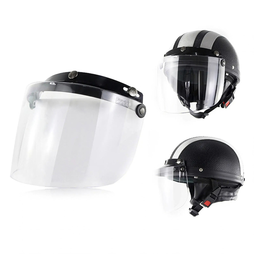 Universal Motorcycle Helmet Visor Shield 3 Snap Anti Fog Flip Up Open Face Lens