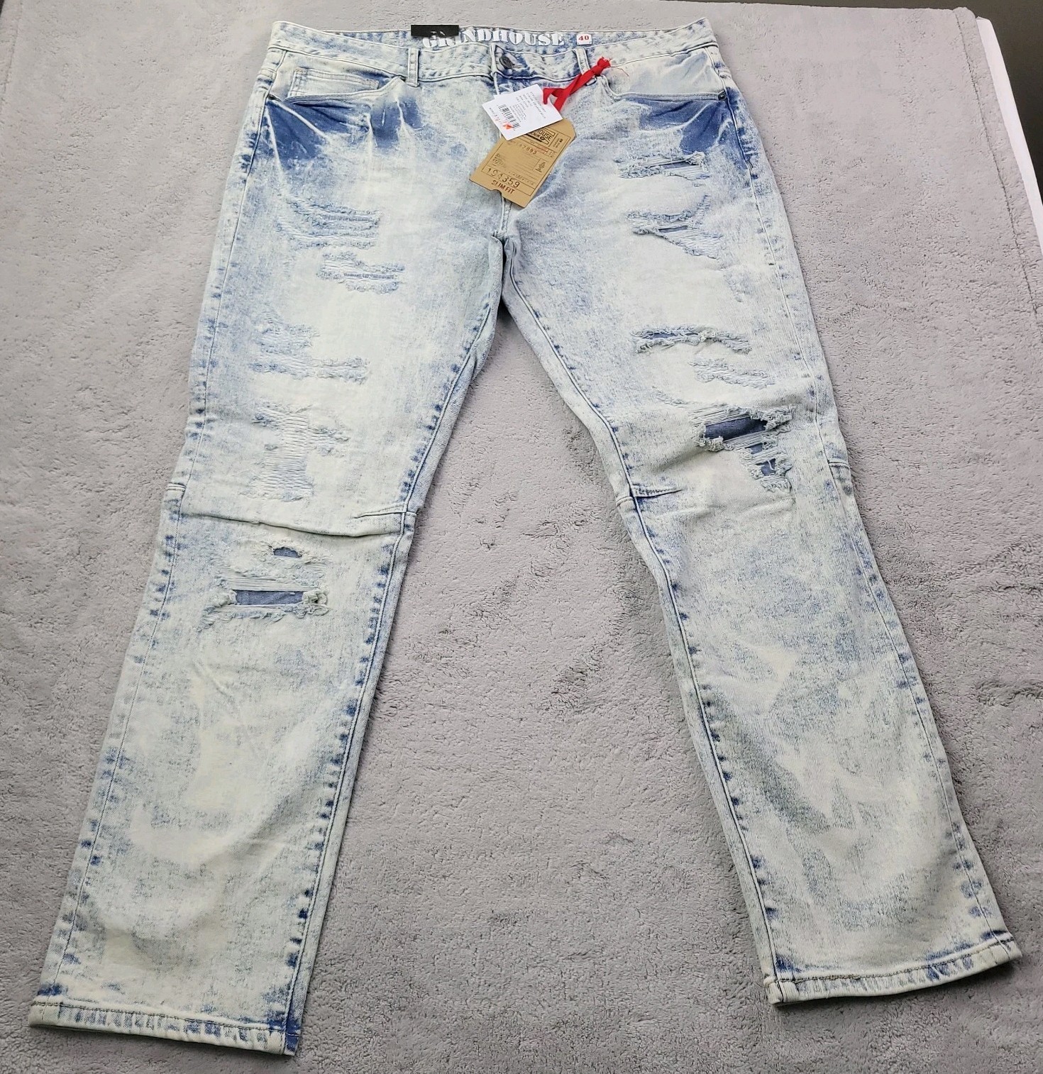 Grindhouse Jeans Mens 40 Blue Slim Fit Stretch Denim Destroyed Distressed New