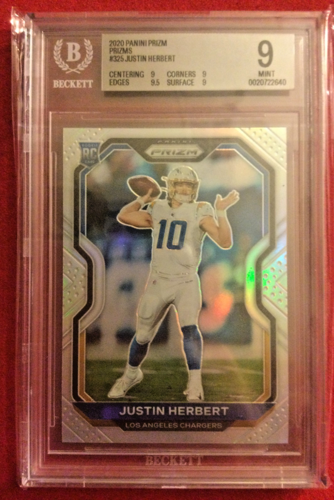 2020 Justin Herbert RC #325 Panini Silver Prizm BGS 9 Mint