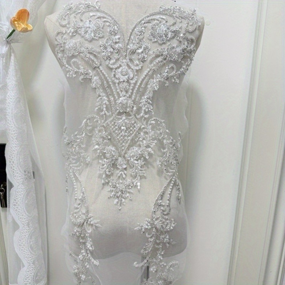 Embroidered Sequin Beaded Patch Applique Bridal Wedding Evening Dress Trimmings Embroidered Sequin Beaded Patch Applique Bridal Wedding Evening Dress Trimmings